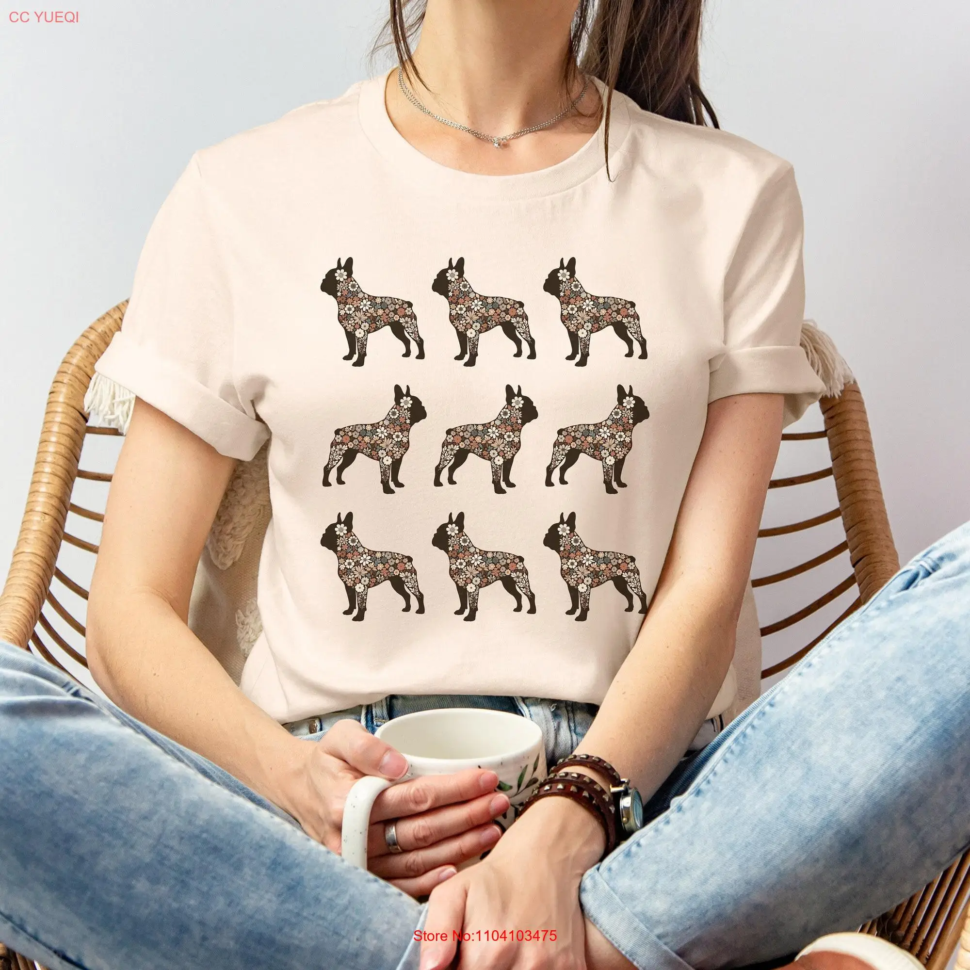 Frenchie Floral T Shirt for French Bulldog Lover Mama Owner Cute Mom long or short sleeves