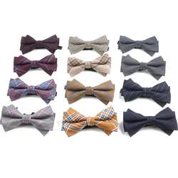 Fashion Design Mens Wool Bowties High Quality Grey Khaki Striped Plaid Handmade Butterfly For Wedding Party Dinner Cravat Gift