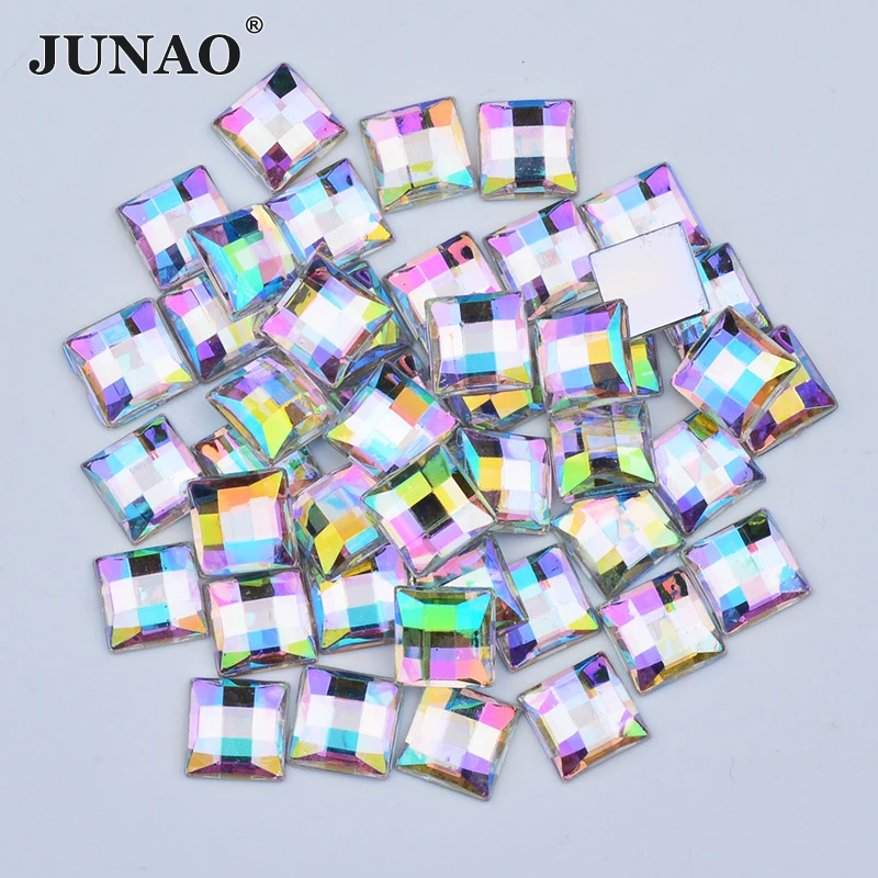 JUNAO 8 10 12 14 16mm colore trasparente quadrato Strass Applique Flatback acrilico Strass pietre di cristallo Non Hotfix per i vestiti