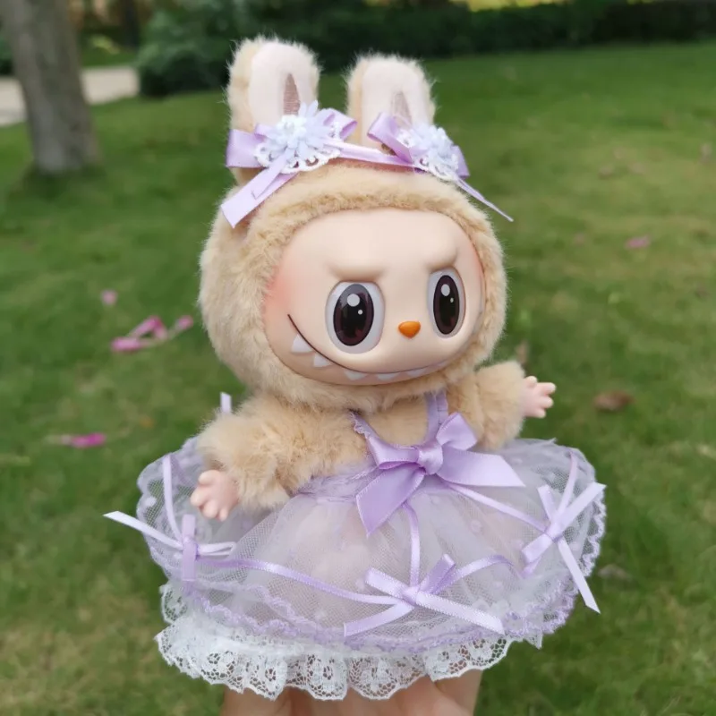 

Кукольное платье феи с цветком, одежда Labubu, платье принцессы, мини-наряд для куклы, головной убор ручной работы с соломенной шляпойV1 V2, слепая коробка Labubu