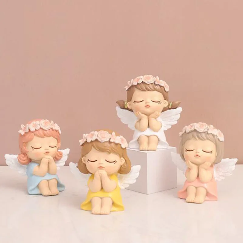 Creative Small Angel Resin Crafts Car Office Desktop Ornaments Cute Figurine Miniatures Bedroom Home Decoration