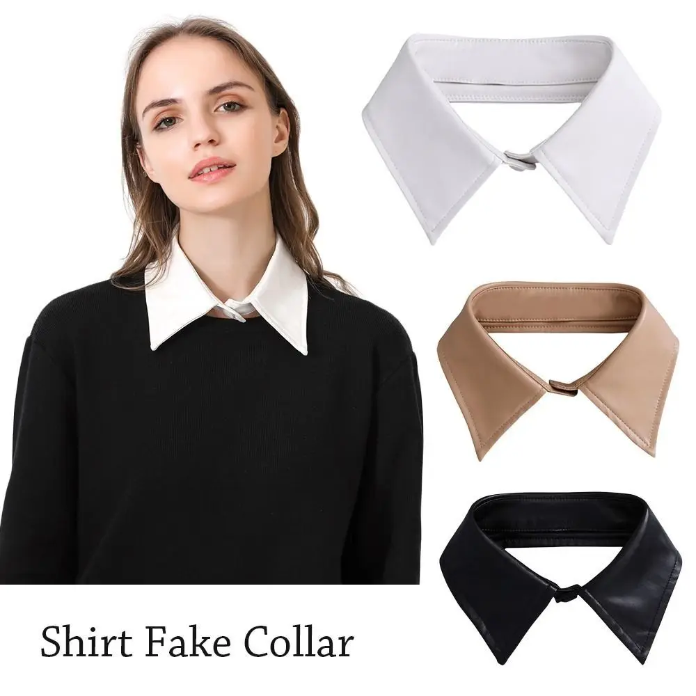 DIY Chiffon PU Leather Fake Collar Square Korean Style Detachable Shirt Colar Shawl Tie Neck Shoulder Wraps Lady
