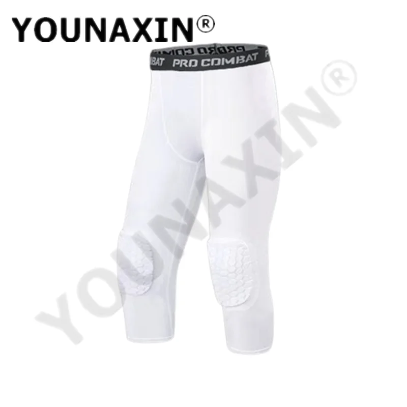 White Arm Guard Knee Pads 3/4 Cropped Pants Basketball Shorts Football Soccer Sports Bottoms Anti-collision Short Sleeve T-shirt