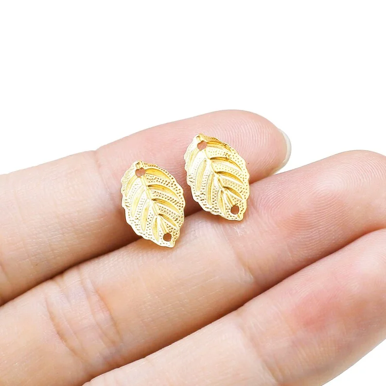 

50pcs Textured Leaf Earring Charms, Link Chain Connector, Jewelry Making Charms, 14.3x9mm, Earring Findings - R131
