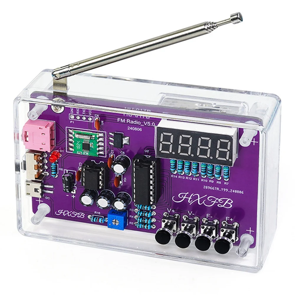 New HU-017B DIY FM Radio Electronic Kit Adjustable Frequency 87-108Mhz Digital Display DIY Soldering Project Practice User-Frien