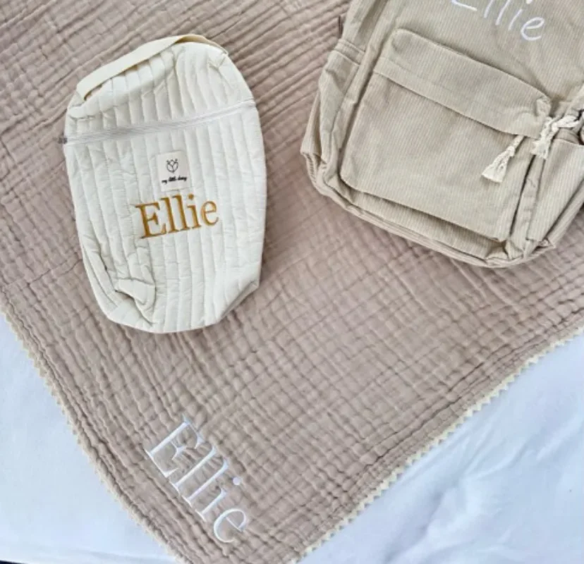 Embroidered Name Baby Blanket Baby Shower Stroller Blanket Newborn Baby Gift Personalized Soft Breathable Cotton Knitted Blanket