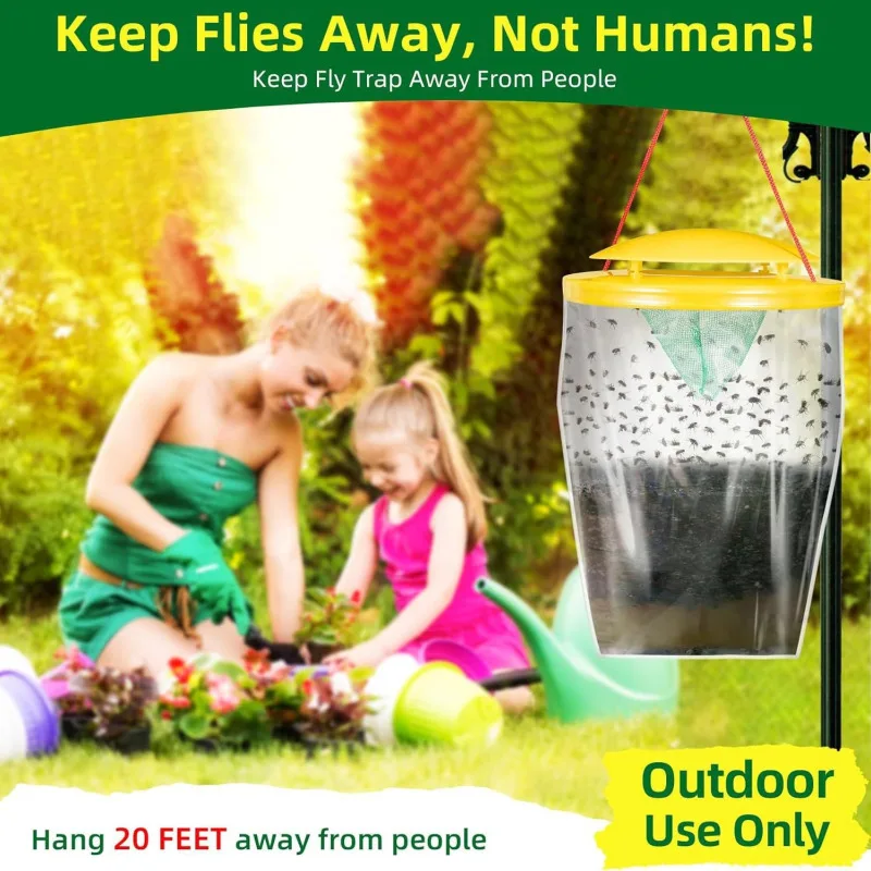 Yellow Top Fly Trap Bag Outdoor Hanging Disposable Sticky Fly Catcher Insect Killer Pest Control for Garden Patio