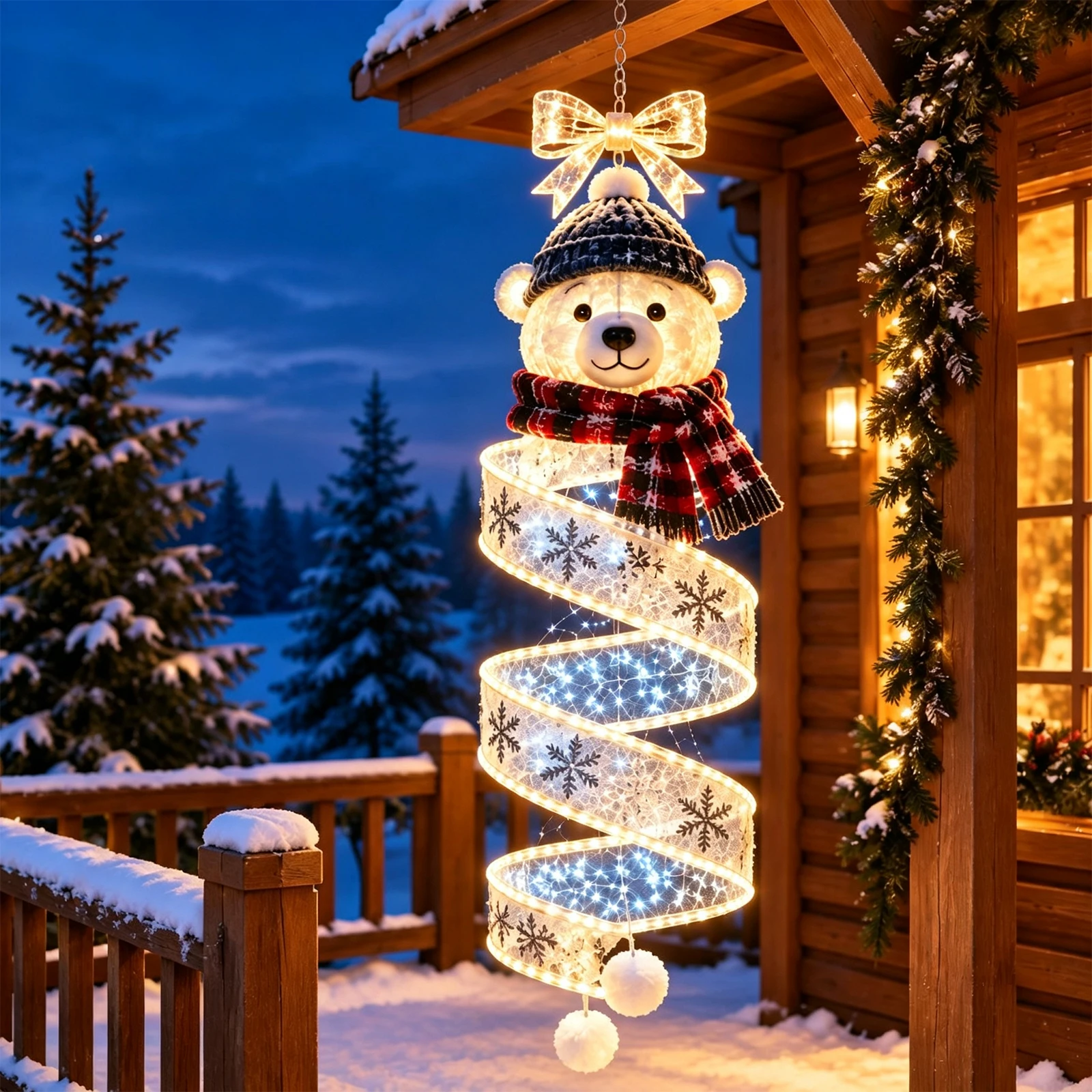 Christmas Magic Spiral Hanging LED Light with Festive Outdoor Design Perfect for Gardens Yards Parties Snowflake Warm White