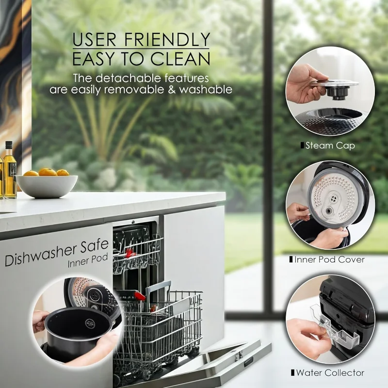 Cuociriso MAGiC COM, 10 tazze (cotto) 20 tazze (cotto) di dimensioni familiari, cottura a vapore con pentola interna antiaderente, timer di ritardo e mantenere caldo, nero