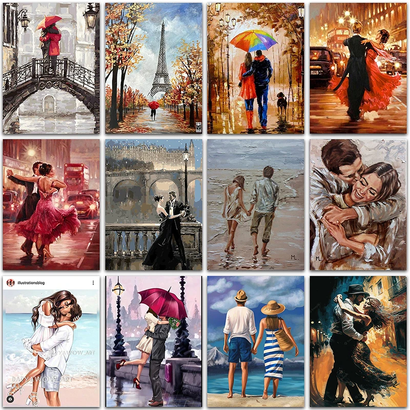 

5D алмазная вышивка DIY: Пейзаж с Эйфелевой башней и влюбленной парой, декор для дома, полная квадратная и круглая мозаика, вышивка крестом