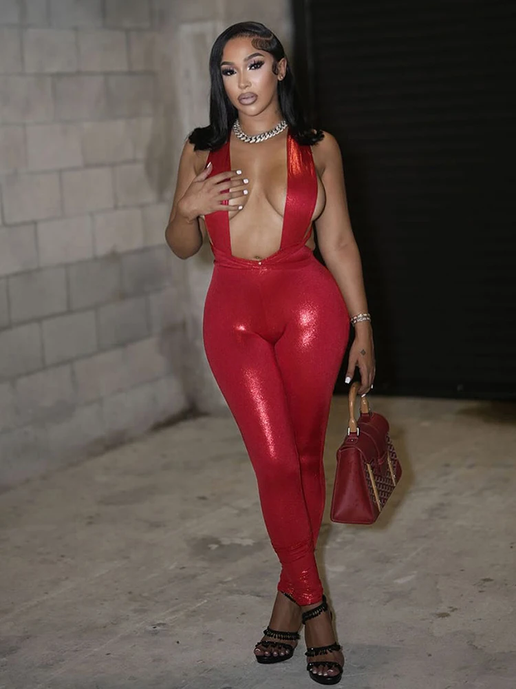 

Nibber Coquette Hipster Sexy Jumpsuit Women Cross Hollow Bandage Sleeveless Midnight Workout Activity Stretch Silky Overalls