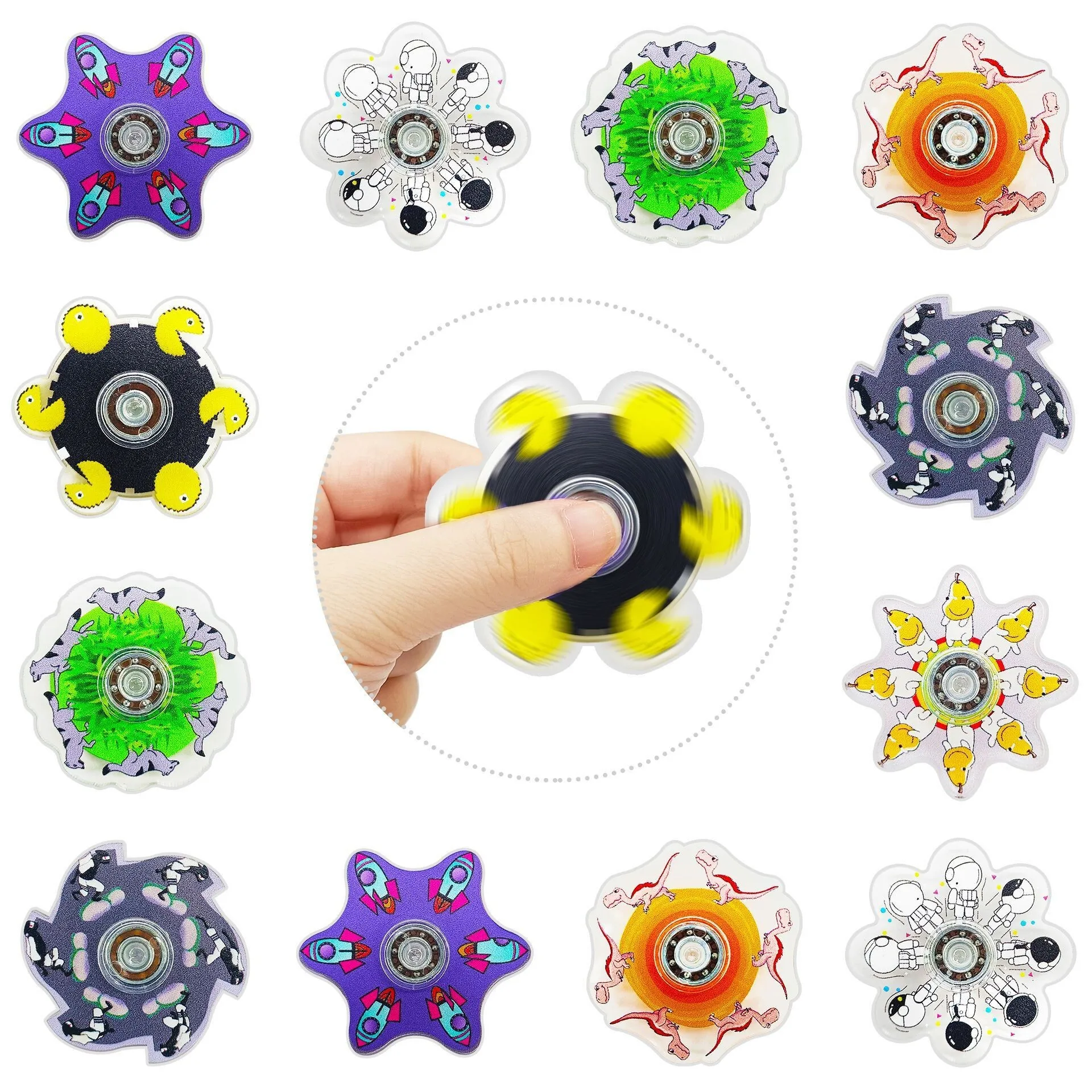 6PCS 3D Finger Gyroscope Creative Fingertip Running Rotation Visual Illusion Cartoon Stress Reducing Dynamic Optical Gyroscope
