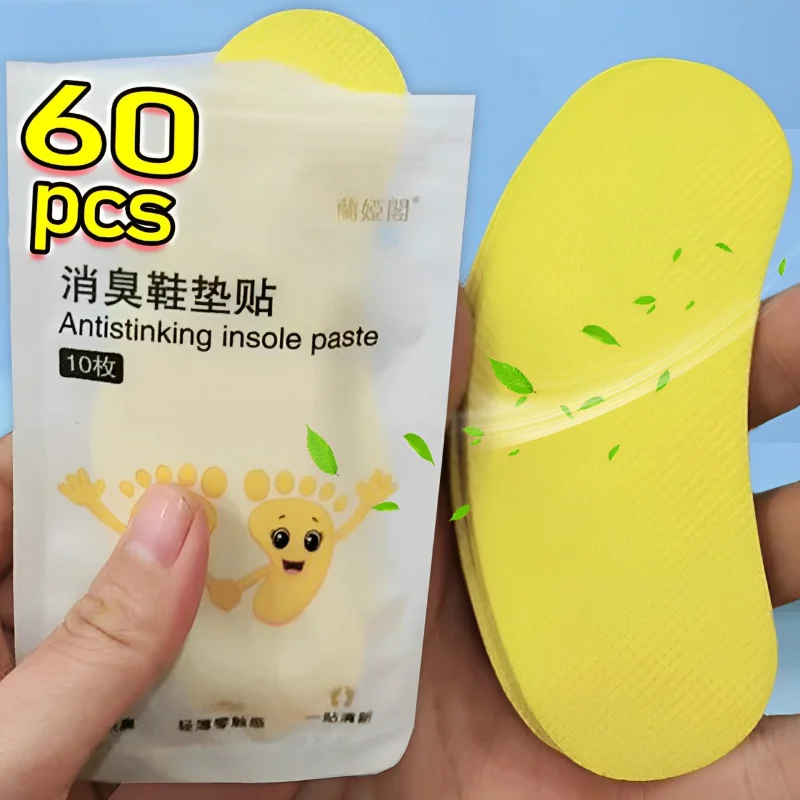 12/60pcs Shoes Odor Remover Deodorant Patch Lemon Athlete's Foot Soothing Insole Stickers Antibacterial Antiperspirant Foot Care