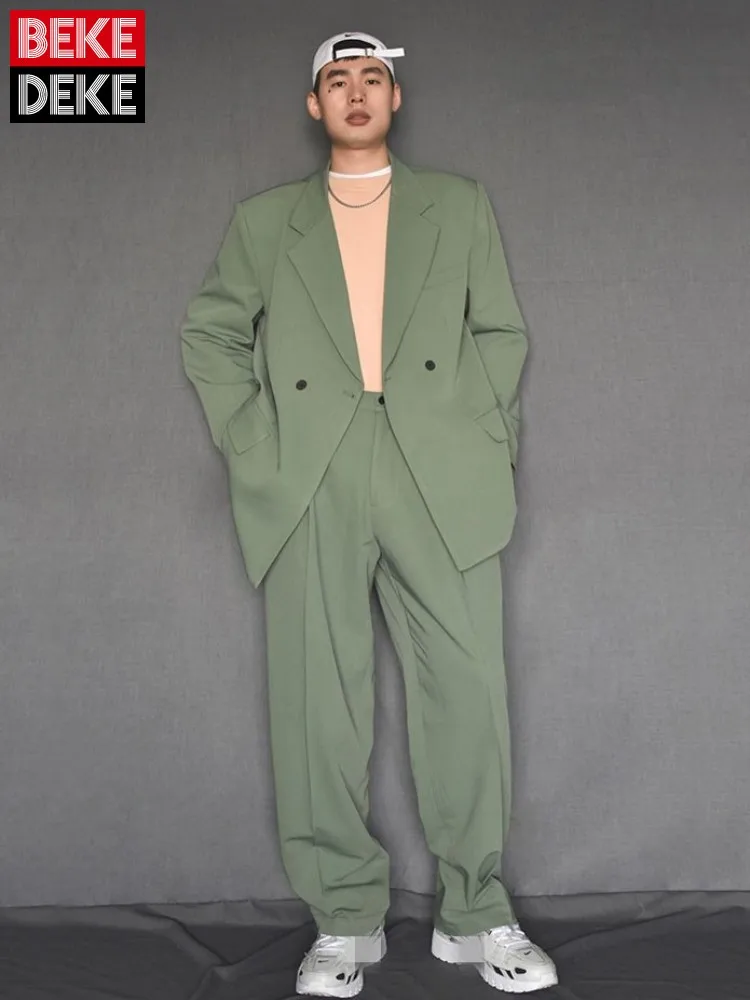 New Designer Men Loose Fit Double Breasted Blazer Pants Two Piece Set Oversized Business Casual Matching Set Fashion Suits Male