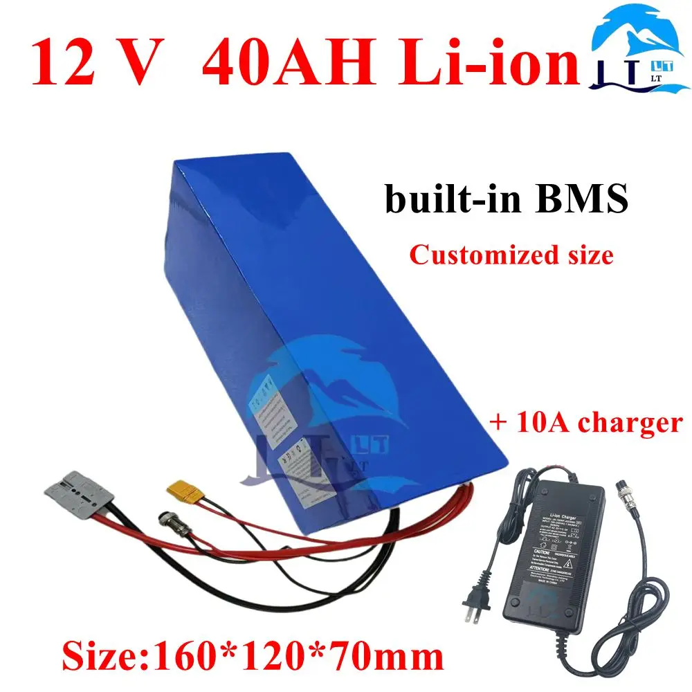 LT-Batterie lithium-ion 12V, 40Ah pour vélo électrique, avec BMS intégré et chargeur 3A.