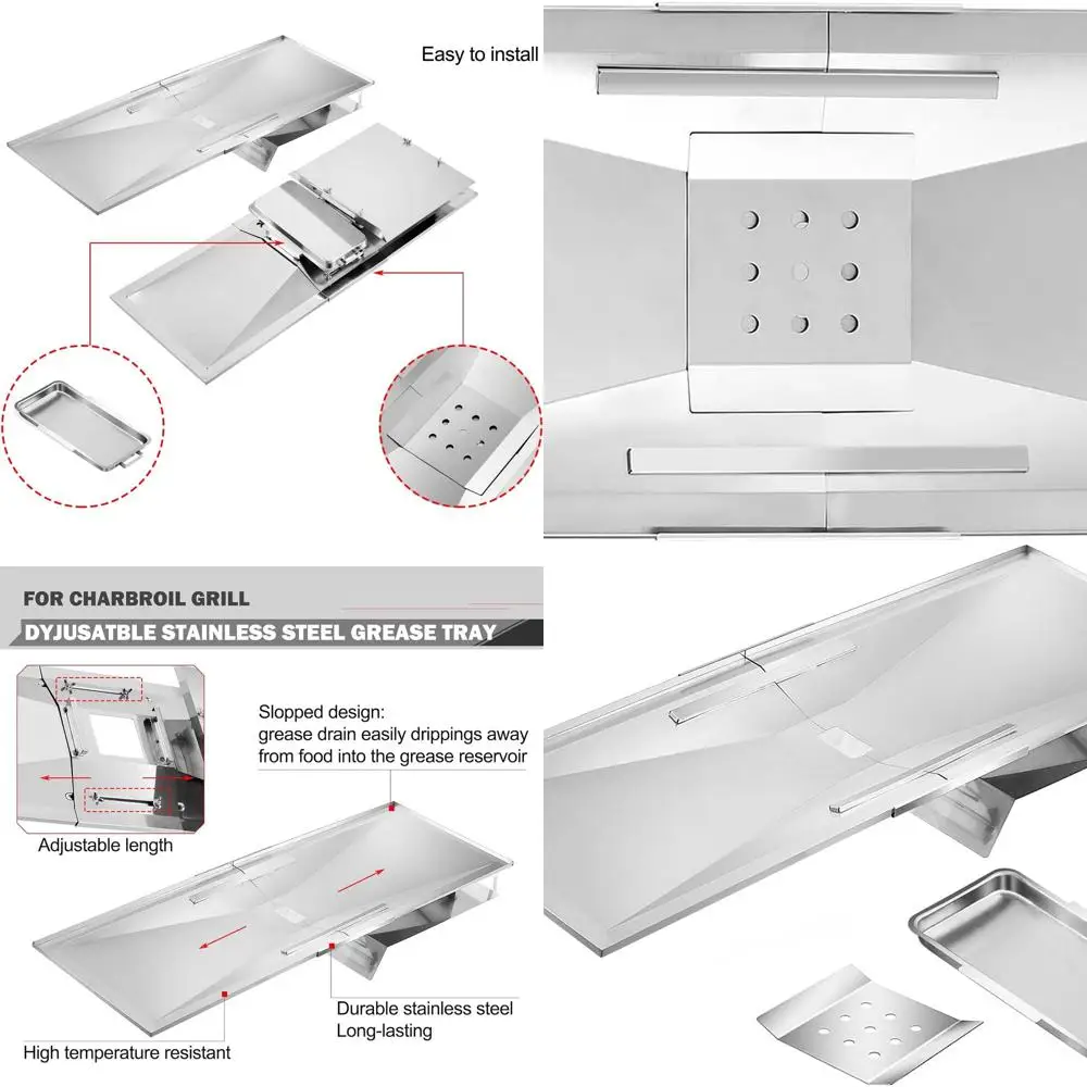 

Charbroil Grill Replacement Grease Tray for Models 463240115, 463230514, 463230710, Adjustable Drip Catch Pan, 5/6 Burner Compat