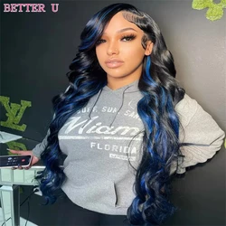Highlights Black and Blue 13x6 13x4 Clear Lace Front Wig Women Human Hair Wig Brazilian Hair HD Lace 13x4x1 Lace Front Wig