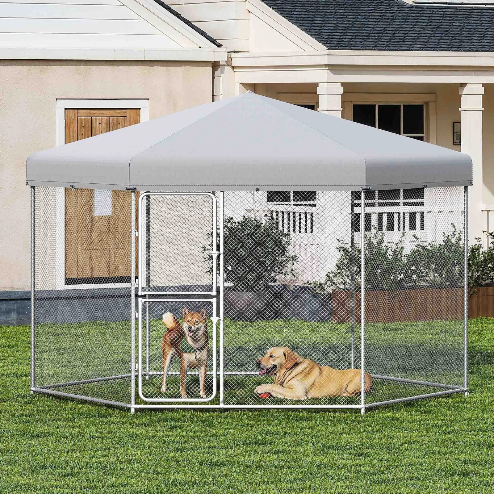 

Pet House Dog Run Enclosure w/UV-Resistant Waterproof Roof Cover