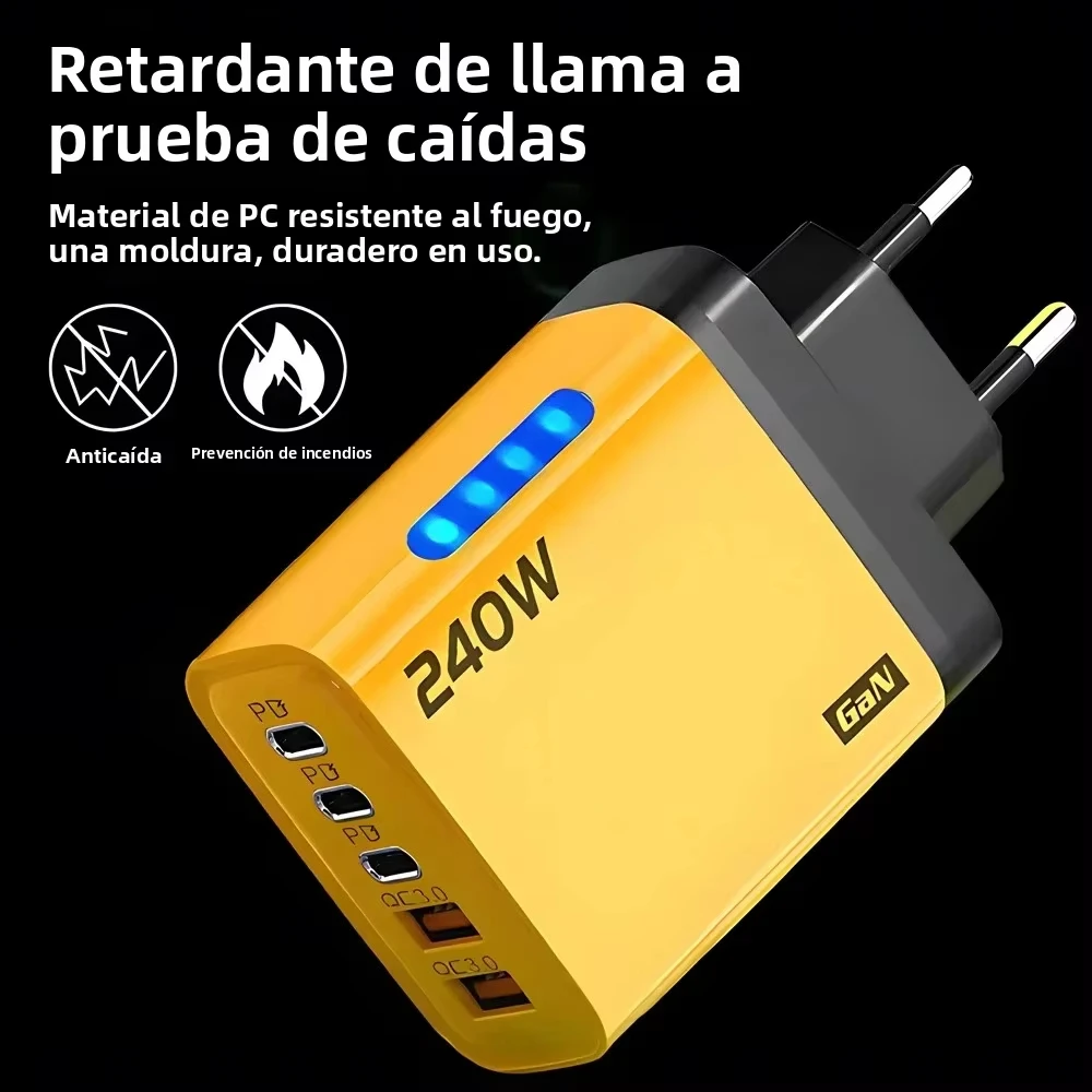 240W GaN USB C Charger 5 in 1 Fast Charging Phone Charger Power Adapter For iPhone Samsung Xiaomi Type C EU/US Plug Wall Charger