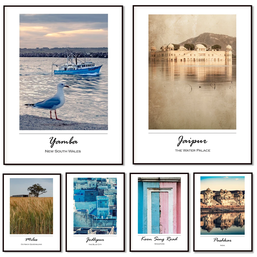 Travel poster, Jodhpur, India, Jaipur Pushkar poster, Singapore Guancheng Road, Miles poster, Queensland Outback Australia trave