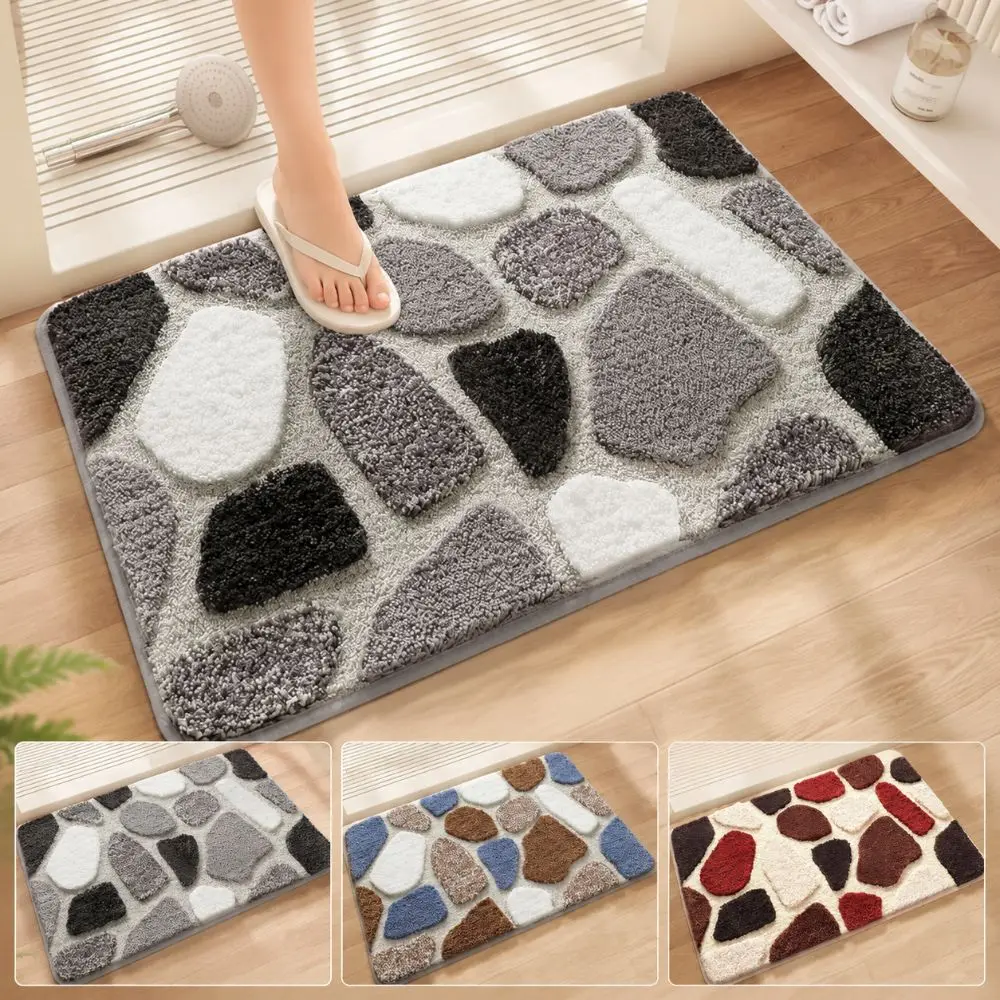 Imitation Cashmere Optical Illusion Doormat 2D Cobblestone Non-slip Bathroom Carpet Durable Abrasion-resistant Bedroom Door Rug