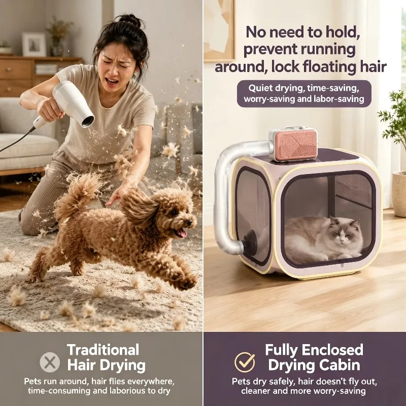 2026 New Pet Drying Box, Anti-Escape Cat Blow Dry Bag, Portable Household Pet Cage for Kittens & Small Dogs Bath Drying Grooming