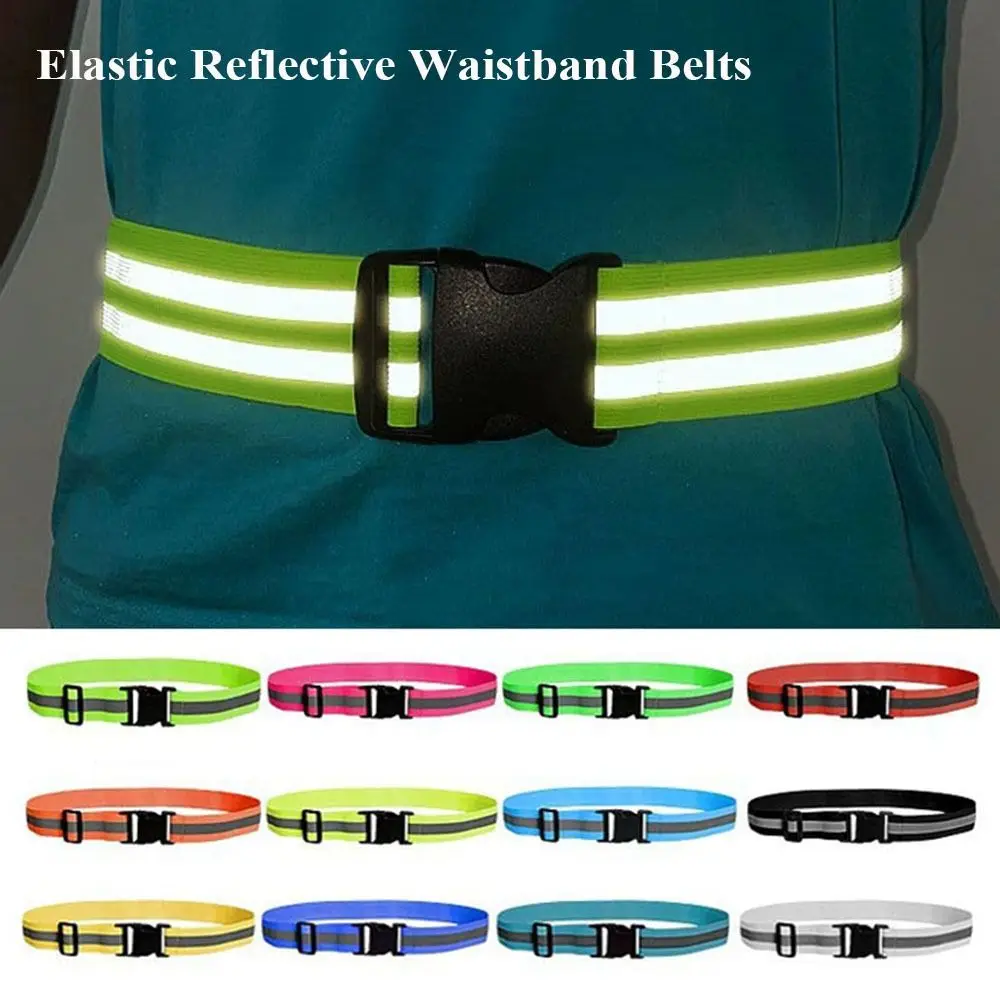 Waist Adjustable Reflective Waistband Belts 4*1.5cm Elastic Sport Safety Belts 8 Colors Running Cycling Waistband