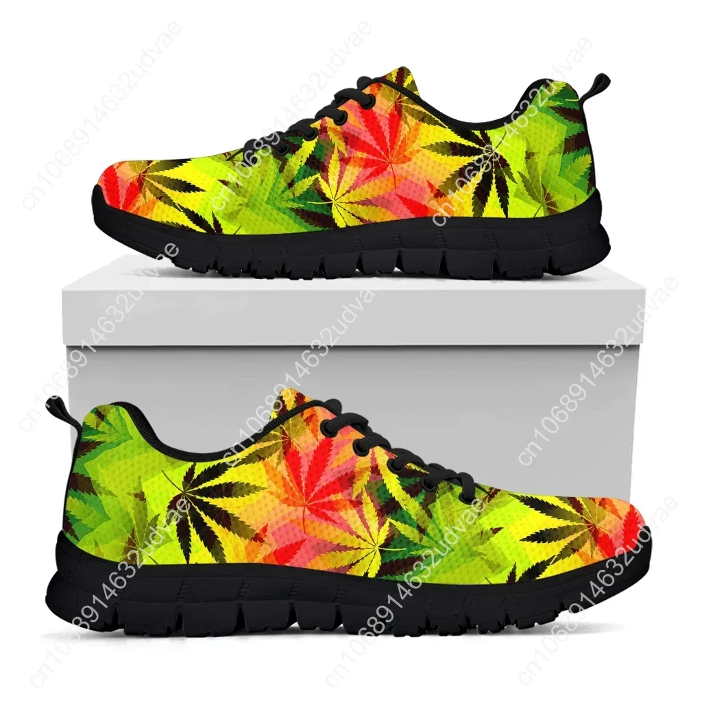 Luxury Brand Weed Leaves Design Ladies Sneaker Shoes for Women Rainbow Color Print Women Flat Shoes Lace-up Footwear