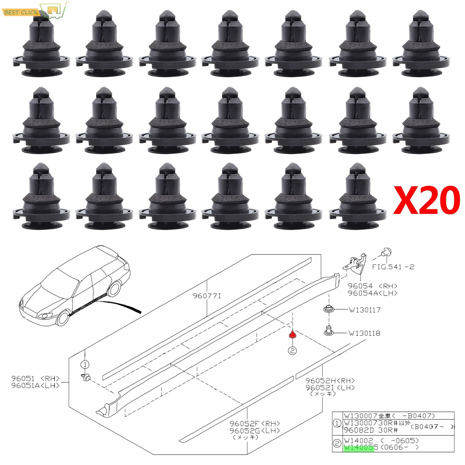 

20 Clips For Subaru Legacy Exiga Levorg XV Crosstrek Ascent Sill Side Skirt Rocker Panel Molding Retainer Push in Rivet Exterior