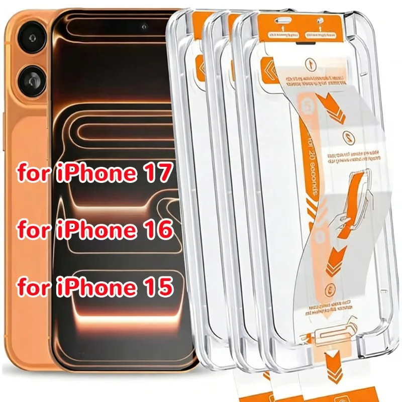 

3/2/1Pcs Easy Install Tool Tempered Glass for iPhone 17 16 15 Pro Max Plus HD Anti-Reflection Screen Protector Glass Films