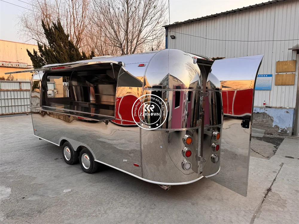 Truk Makanan Aliran Udara Stainless Steel Dapur Bergerak Peralatan Lengkap Pizza Kios Kopi Kustom Trailer Makanan Cepat