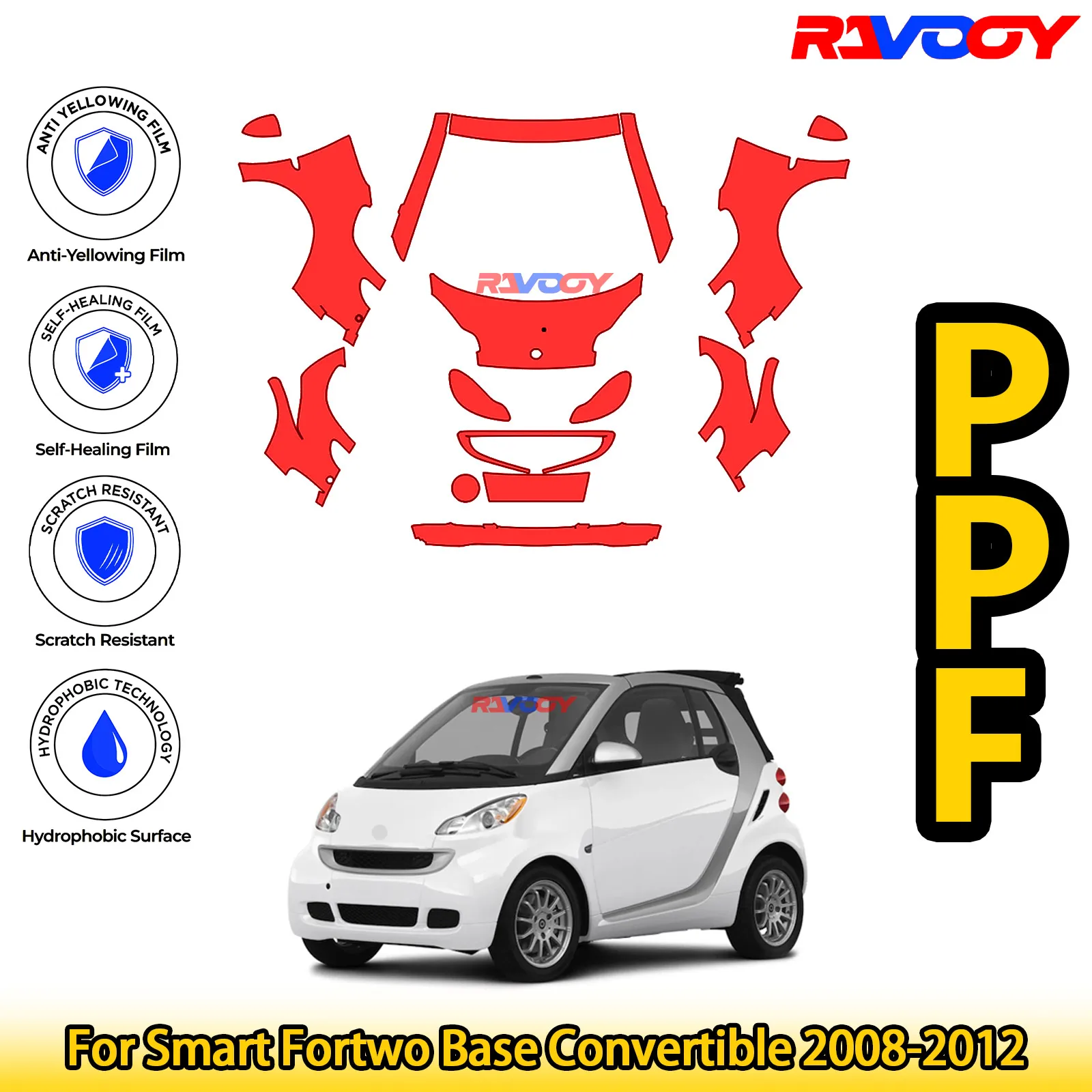 

Для Smart Fortwo Base Convertible 2008-2012 глянцевая матовая черная предварительно вырезанная передняя защитная пленка PPF Kit
