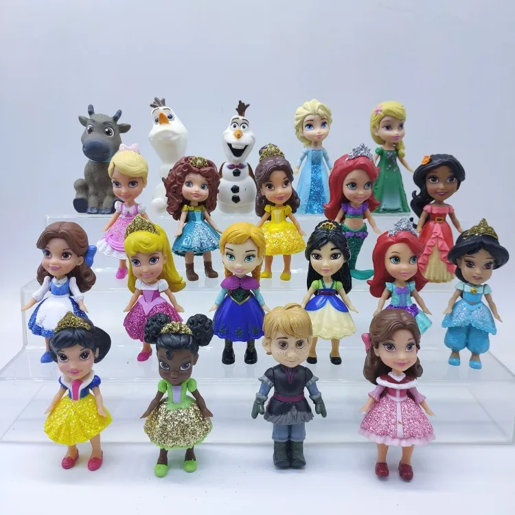 

Disney Princess Mini Toddler Cinderella Mulan Elsa Rapunzel Anna Action Figures Salon Princess Doll Series Ornament Kids Gifts