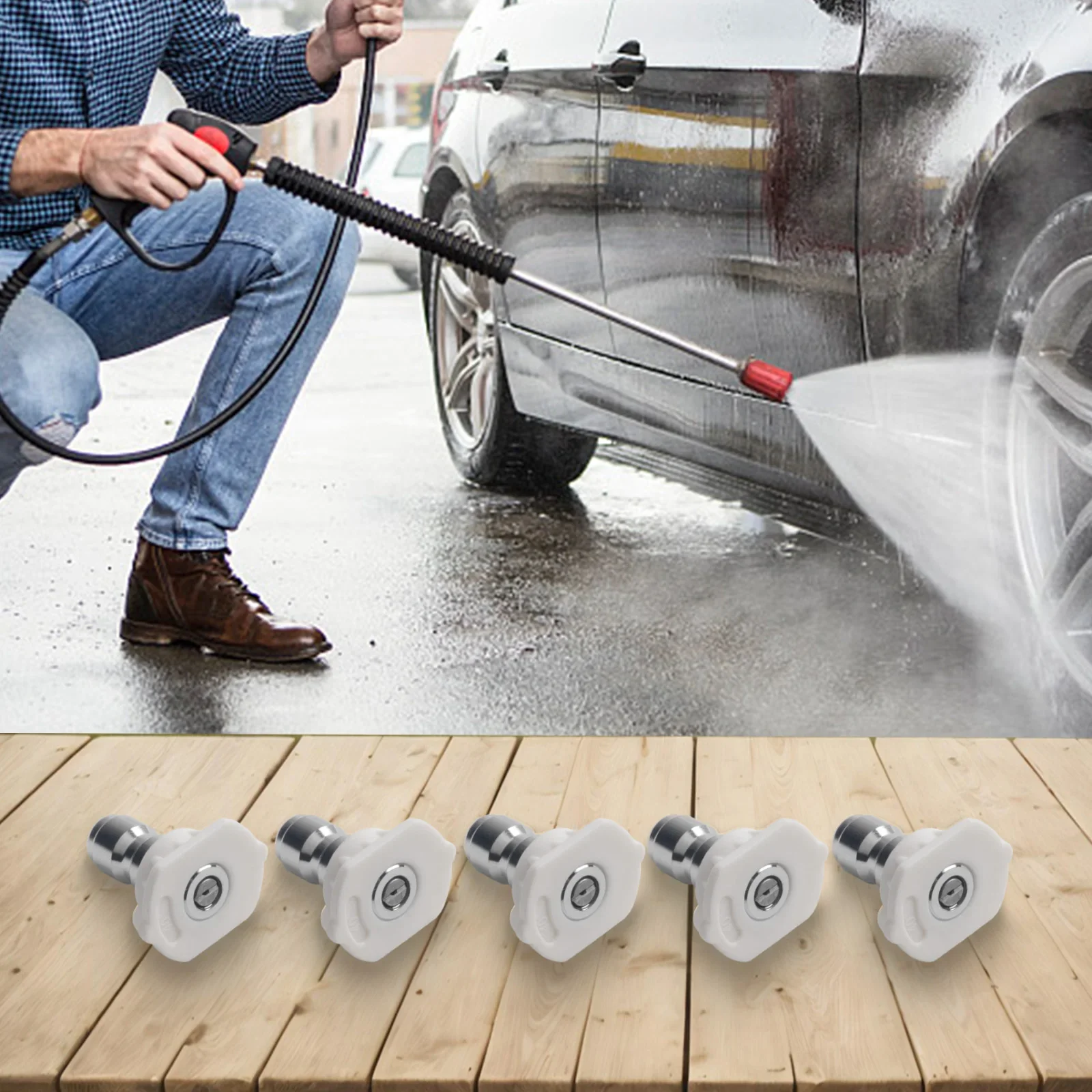 5x 40 Degree Nozzle Tips For Pressure Washers With 1/4 Inch Quick Coupler Fitting Rated For Up To 4350 PSI Operation