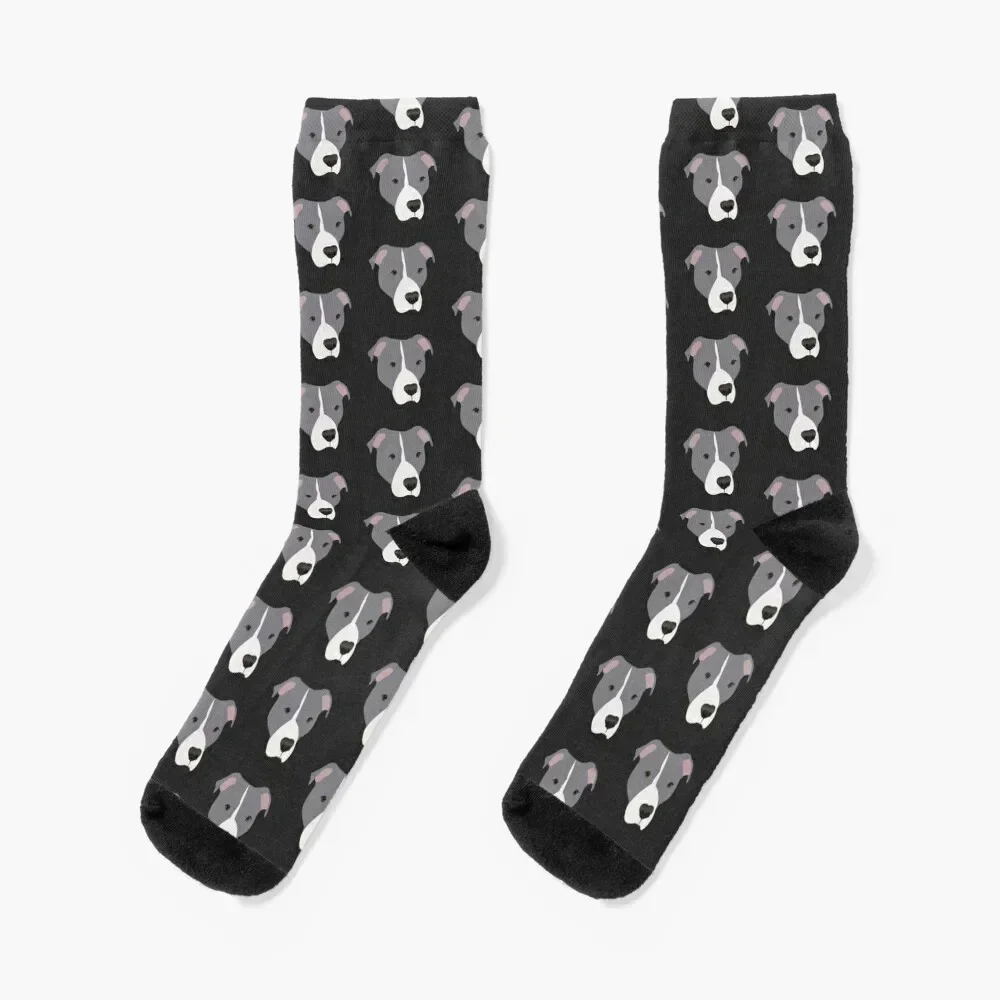 Grey and White Pit Bull Socks winter gifts winter cute with print Socks For Men Women's