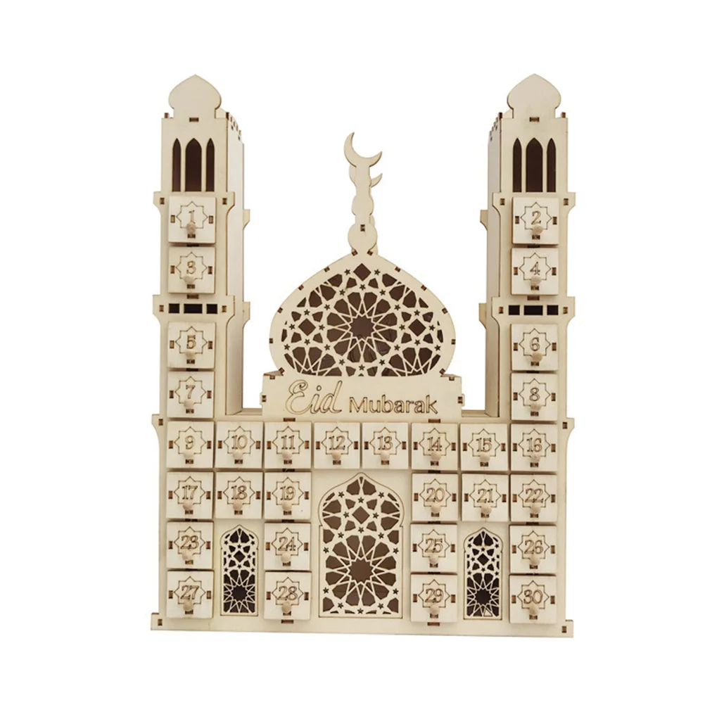 

1Pcs Eid Mubarak Wooden Countdown Calendar Khaki Decorative Ramadan Calendar Desktop Decoration Festive Countdown Holiday Home