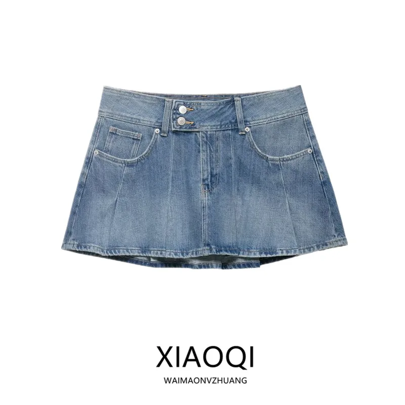 

Spring 2026 Women's Mid-Waist Casual Denim Skirt Wide Pleats New Arrival A-Line Standard Fit Ladies Fashion China Origin
