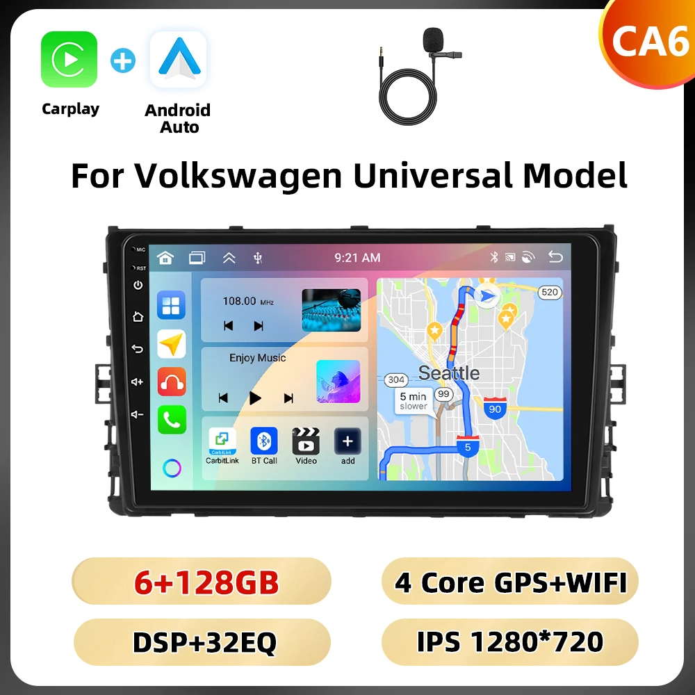 Podofo 9 '' Qualcomm Autoradio Voor Volkswagen Lavida Plus 2023/Polo 2017-2021/Transporter 2015-2019 Carplay Android Auto WIFI 4G