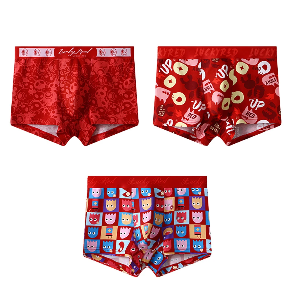 3PCS/Pack 100% Cotton Zodiac Year Series Print Underwear Mens Gifts High Elastic Seamless Boxers Large Space U-bag Men's Panties