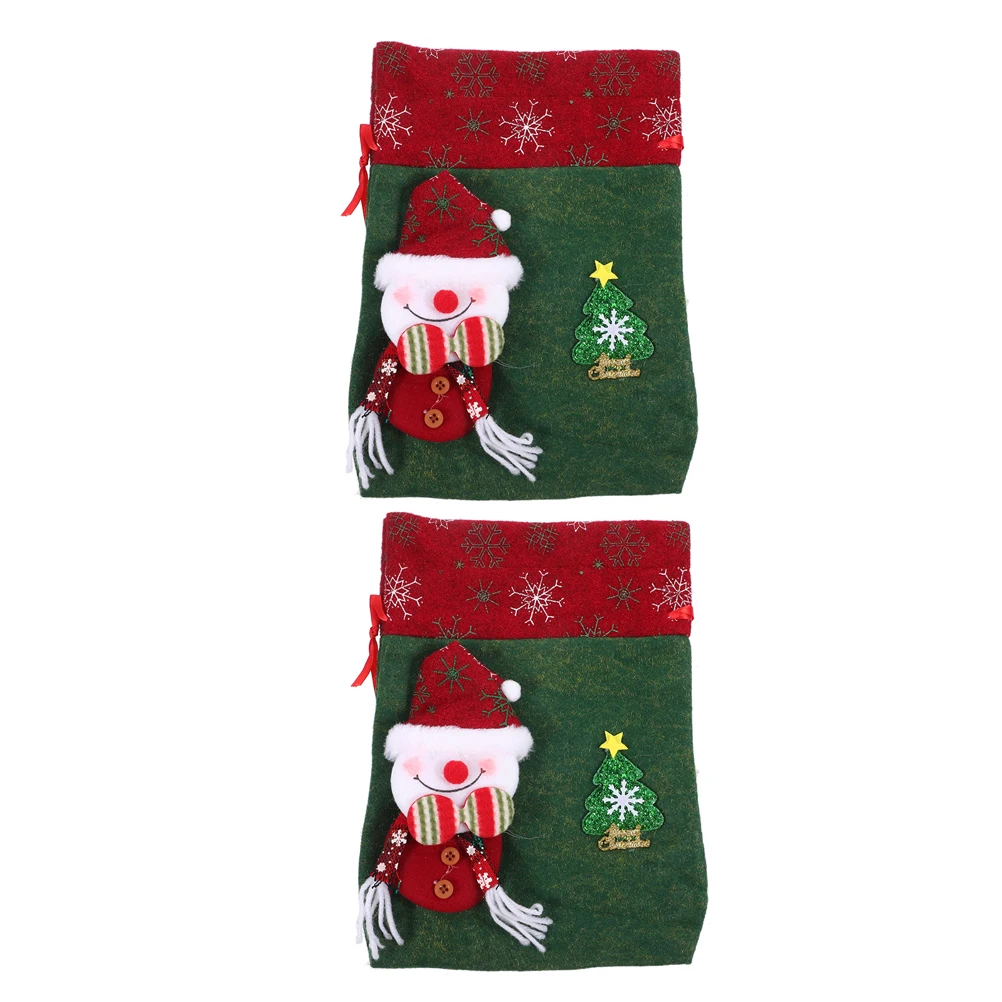 

2 Pcs Vintage Felt Gift Bag 3d Christmas Bags Drawstring for Wedding Knitted Fabric Coin Pouches Cute Goodie Advent Calendar