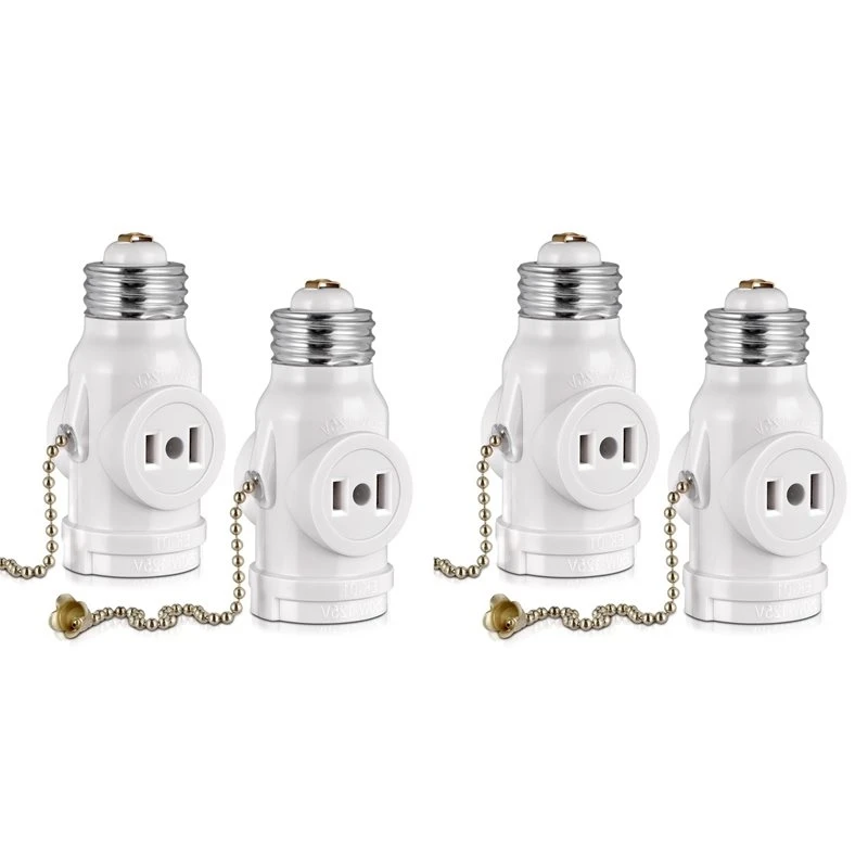GIGI 2 Outlet Light Socket Adapter,E26 Bulb Socket To Outlet Splitter,Convert Medium Screw Socket Into A Socket 2 Outlets 4Pc