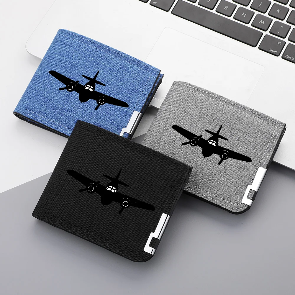 Men's Patterned Fighter Plane Print Design Card Holder Wallet - Portable Multi-Slot Double-Layer Folding Men's Wallet