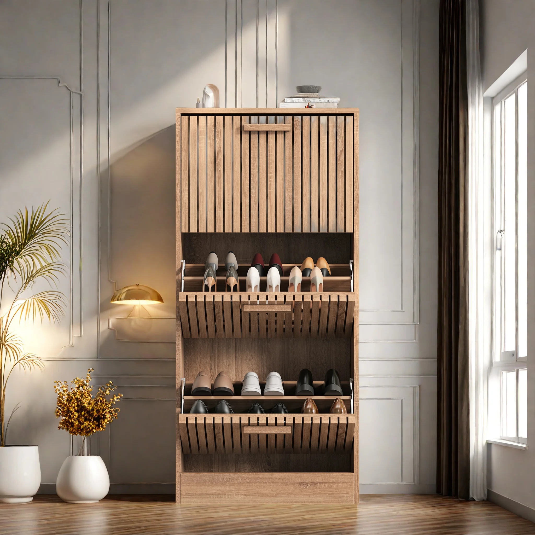 Rosahqnda Beistelltisch, Holzfarbe, Massivholztisch, Schuhschrank mit aufklappbarem Deckel, staubdichter Aufbewahrungsschrank