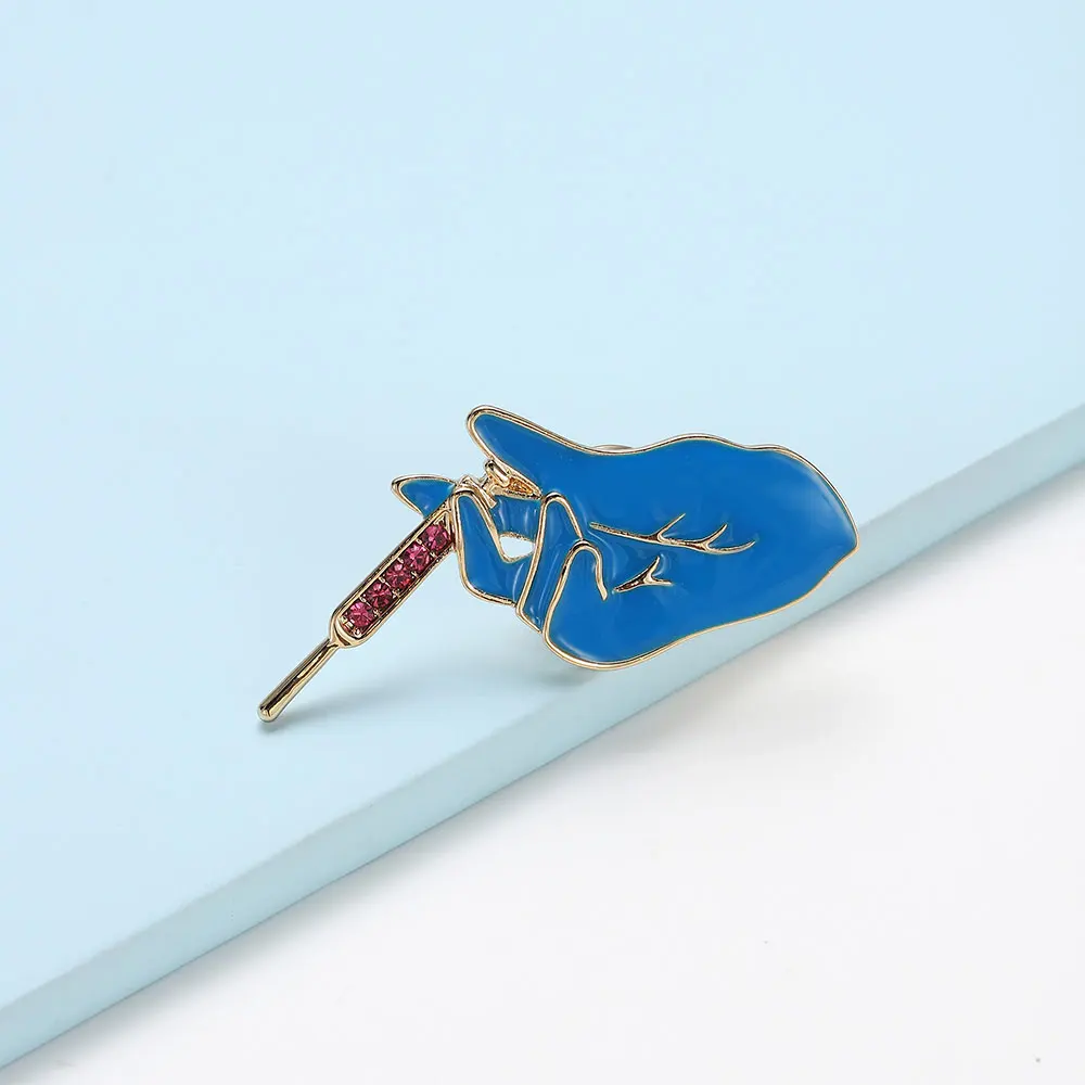 Hanrelhe medicina spilla distintivo guanti blu siringa medico infermiere esperimento chimico gioielli risvolto smalto spille regalo