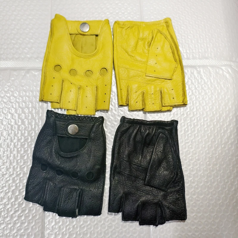 Summer Leather Fingerless Motorcycle Gloves Motocross MTB Tactical Work Men Bicycle Driving Protective Gear Moto Gloves