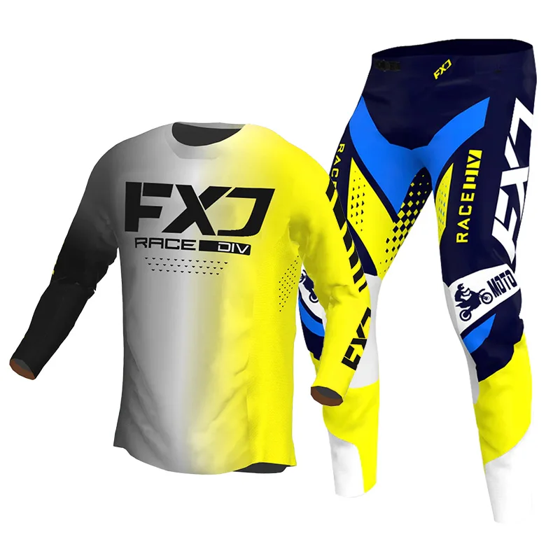 Motocross Jersey and Pant green men yellow blue Combo racing suit Off-road MX MTB Enduro Motorcycle Customized Number Name