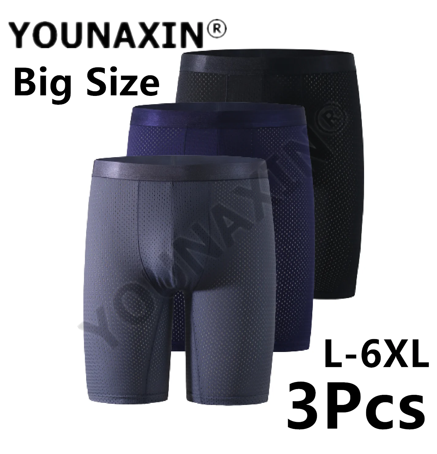 

3 Pcs Men Long Leg Undies Ice Silk Underwear Boxers Briefs Mesh Shorts Big Size Panties Underpants Knickers Quick Dry 5XL 6XL