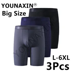 3 Pcs Men Long Leg Undies Ice Silk Underwear Boxers Briefs Mesh Shorts Big Size Panties Underpants Knickers Quick Dry 5XL 6XL