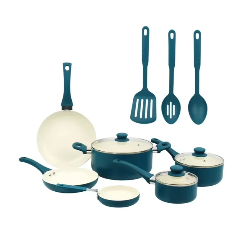 

Tool-Blue 12 Piece Ceramic Nonstick Aluminum Pots and Pans Cookware Set