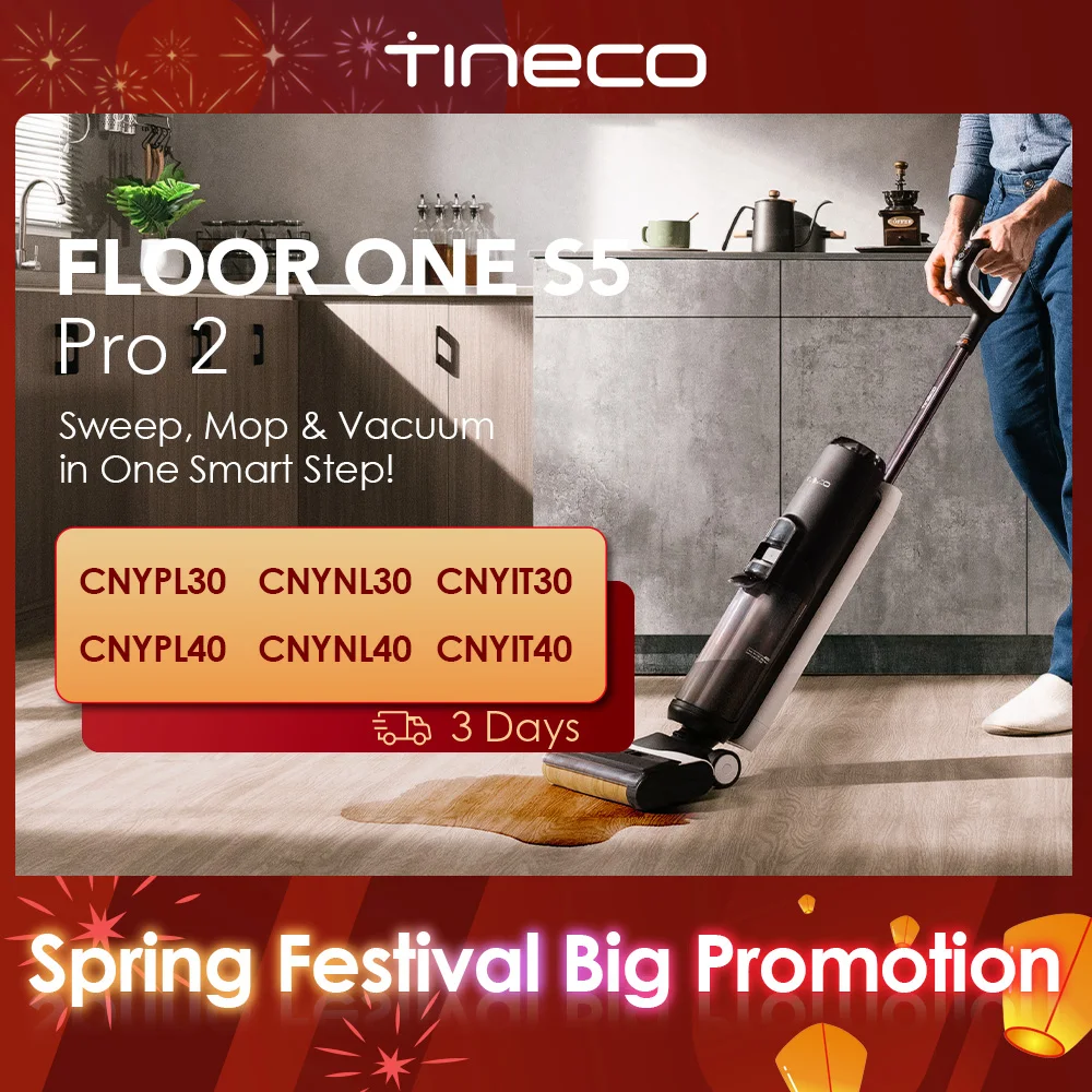 Tineco Floor One S5 Pro 2  Cordless Wet Dry Vacuum Smart Floor Cleaner One-Step Cleaning Mop for Sticky Messes and Pet Hair